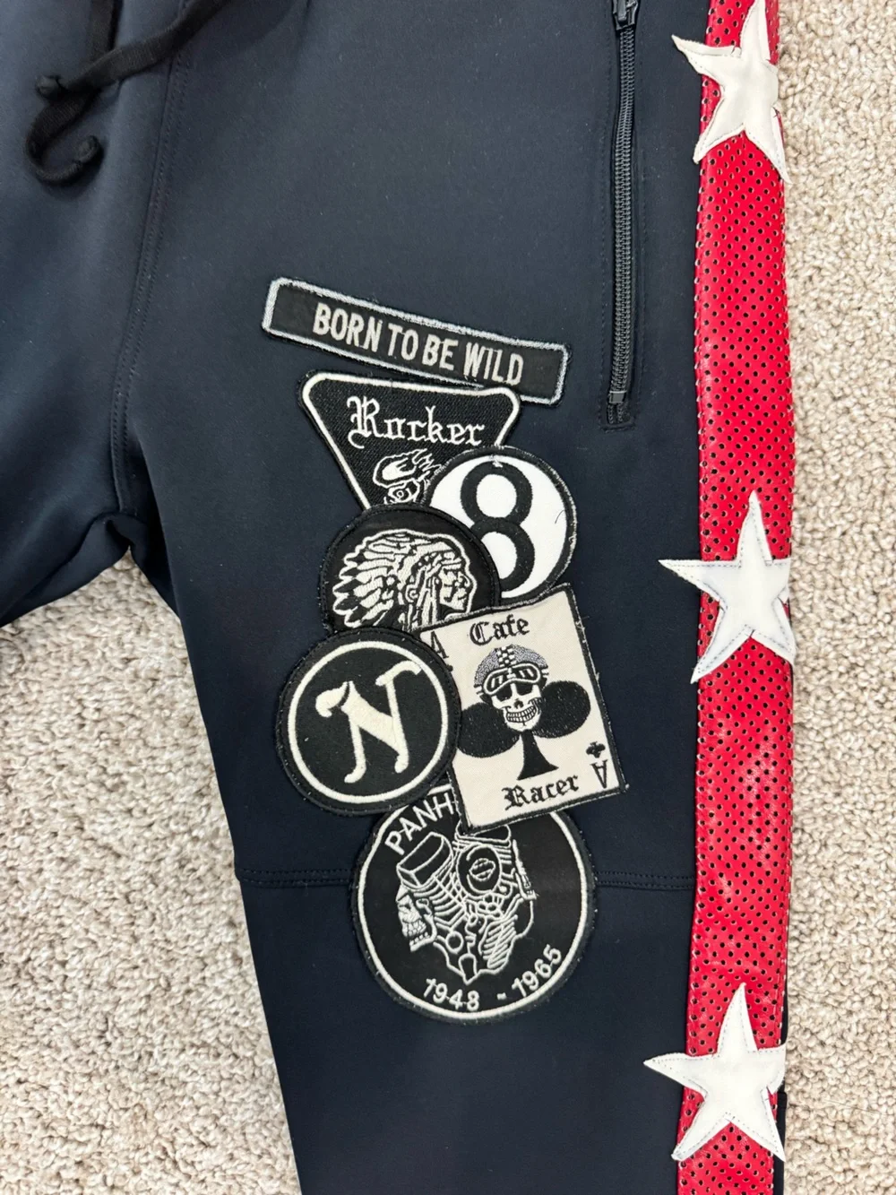 Robin's Jean Black Joggers with Red Star-Trim Side Panels